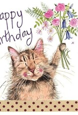 Alex Clark Birthday Card - Cat and Bouquet