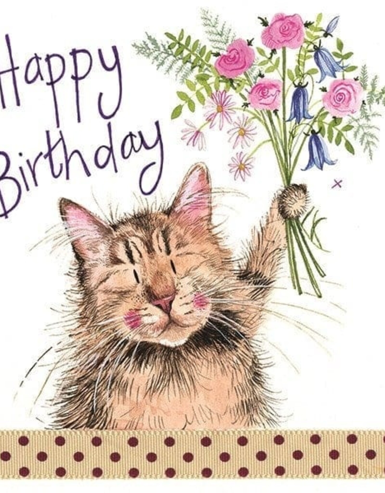 Alex Clark Birthday Card - Cat and Bouquet