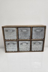 Wooden Box w/6 galvanized drawers