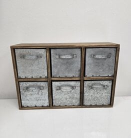 Wooden Box w/6 galvanized drawers