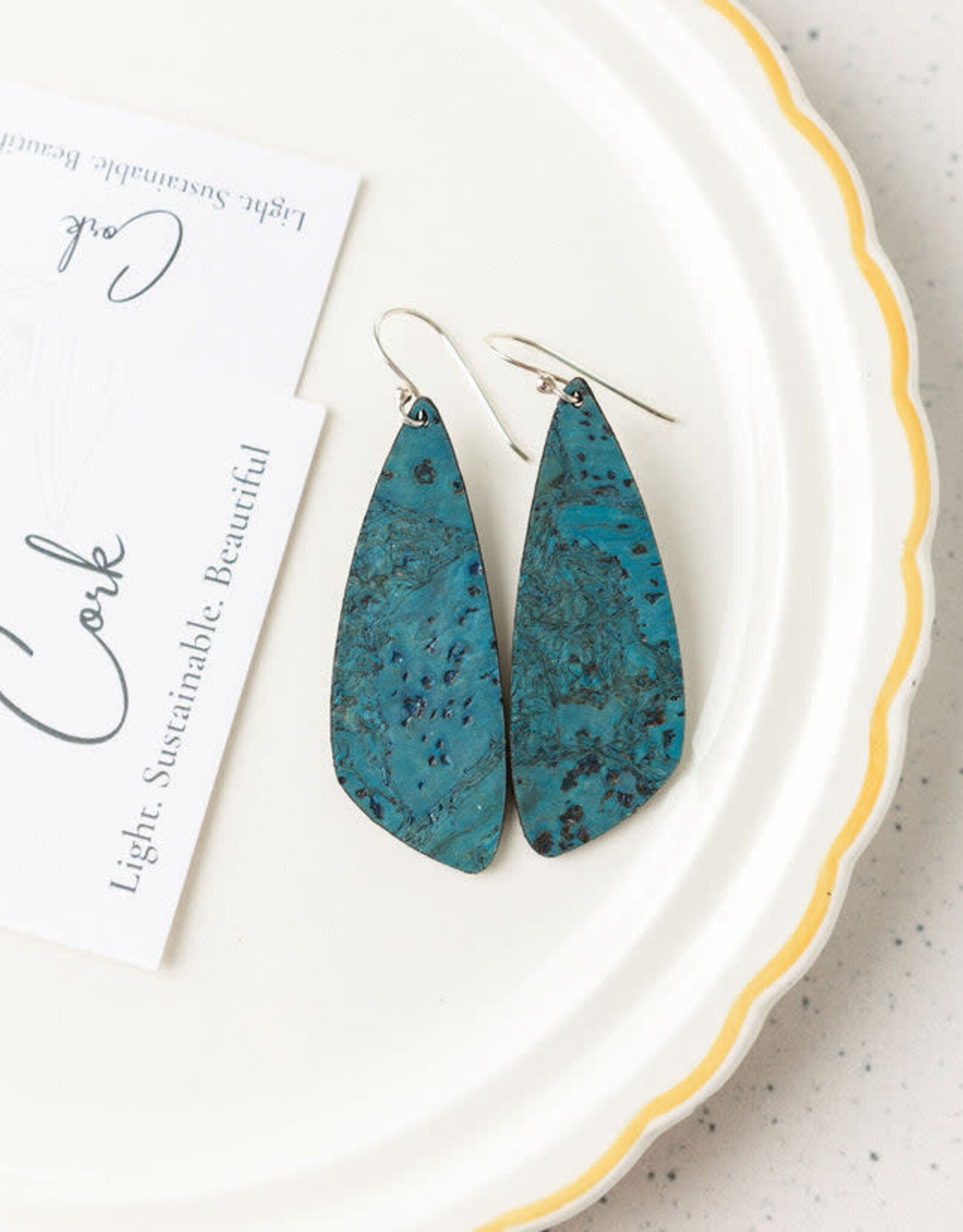 Small Wing Cork Earrings - Deep Teal