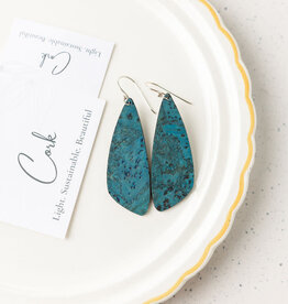 Small Wing Cork Earrings - Deep Teal