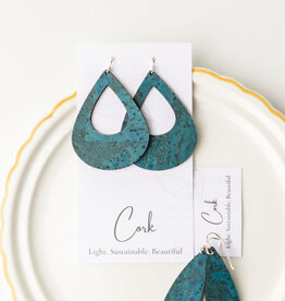 Small Teardrop Cork Earrings - Deep Teal