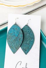 Small Leaf Cork Earrings - Deep Teal