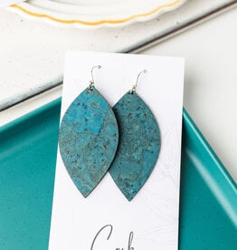 Small Leaf Cork Earrings - Deep Teal