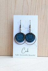 Small Brass Circle Cork Earrings - Deep Teal