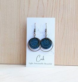 Small Brass Circle Cork Earrings - Deep Teal