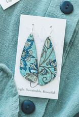 Small Wing Cork Earrings - Olive & Teal Floral