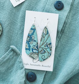 Small Wing Cork Earrings - Olive & Teal Floral