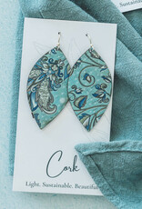 Small Leaf Cork Earrings - Olive & Teal Floral