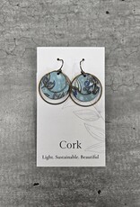 Small Brass Circle Cork Earrings - Olive & Teal Floral