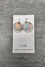 Small Brass Circle Cork Earrings - Pink Herringbone