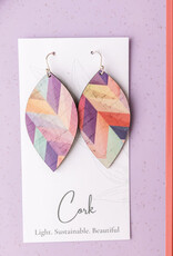 Small Leaf Cork Earrings - Pink Herringbone