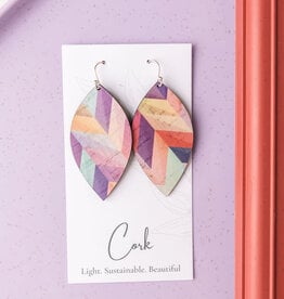 Small Leaf Cork Earrings - Pink Herringbone