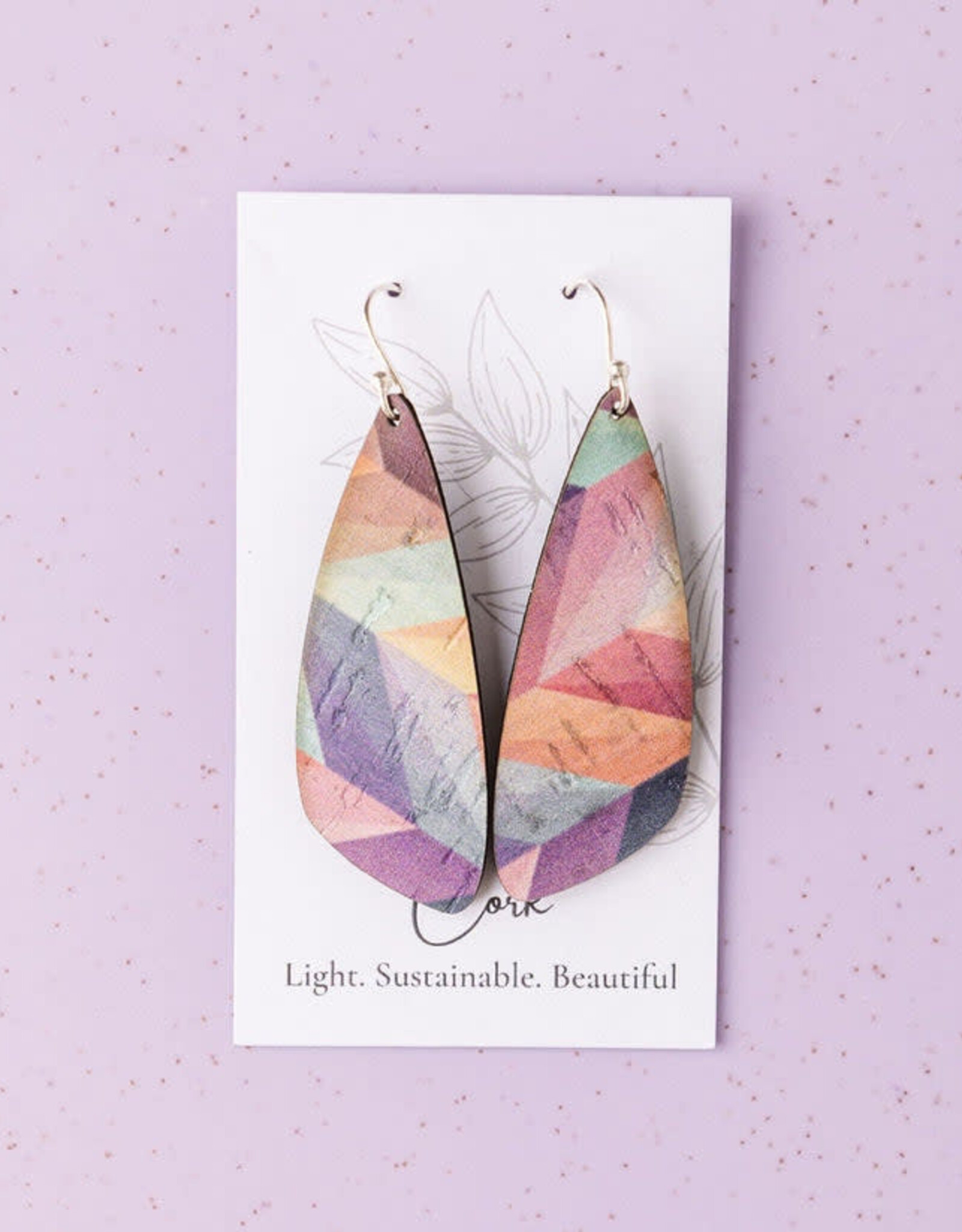 Small Wing Cork Earrings - Pink Herringbone