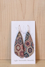 Small Wing Cork Earrings - Embroidered Hexagons