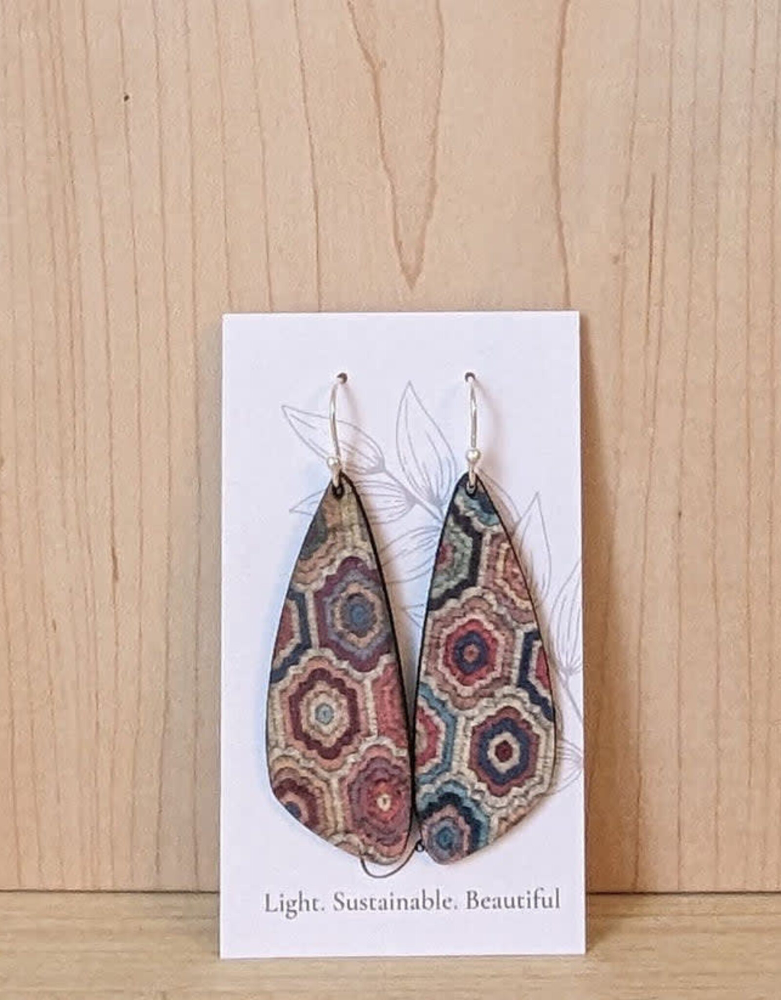 Small Wing Cork Earrings - Embroidered Hexagons