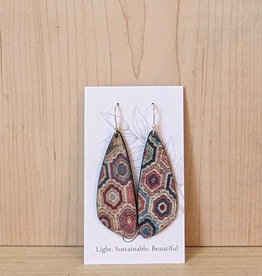 Small Wing Cork Earrings - Embroidered Hexagons