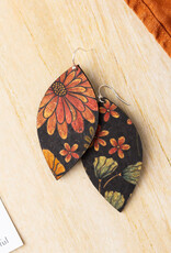 Small Leaf Cork Earrings - Floral on Black