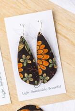 Small Wing Cork Earrings - Floral on Black