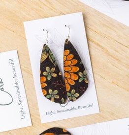 Small Wing Cork Earrings - Floral on Black