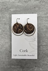 Small Brass Circle Cork Earrings - Natural w/Wood Grain