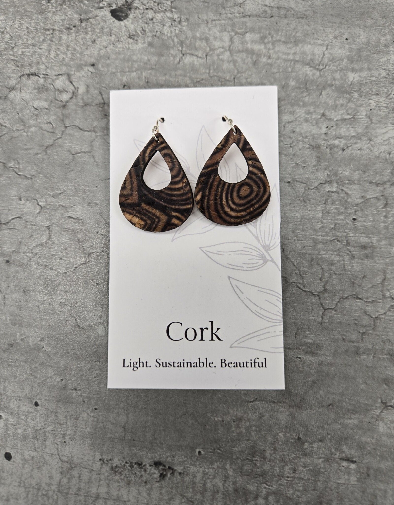 Small Teardrop Cork Earrings - Natural w/Wood Grain