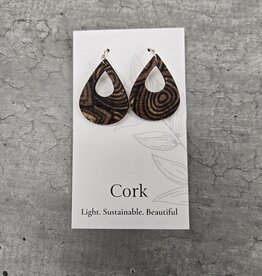 Small Teardrop Cork Earrings - Natural w/Wood Grain