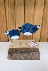 Double Birds on Wood - Aqua/White