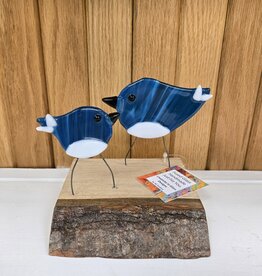 Double Birds on Wood - Aqua/White