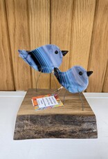 Double Birds on Wood - Blue/Purple/White