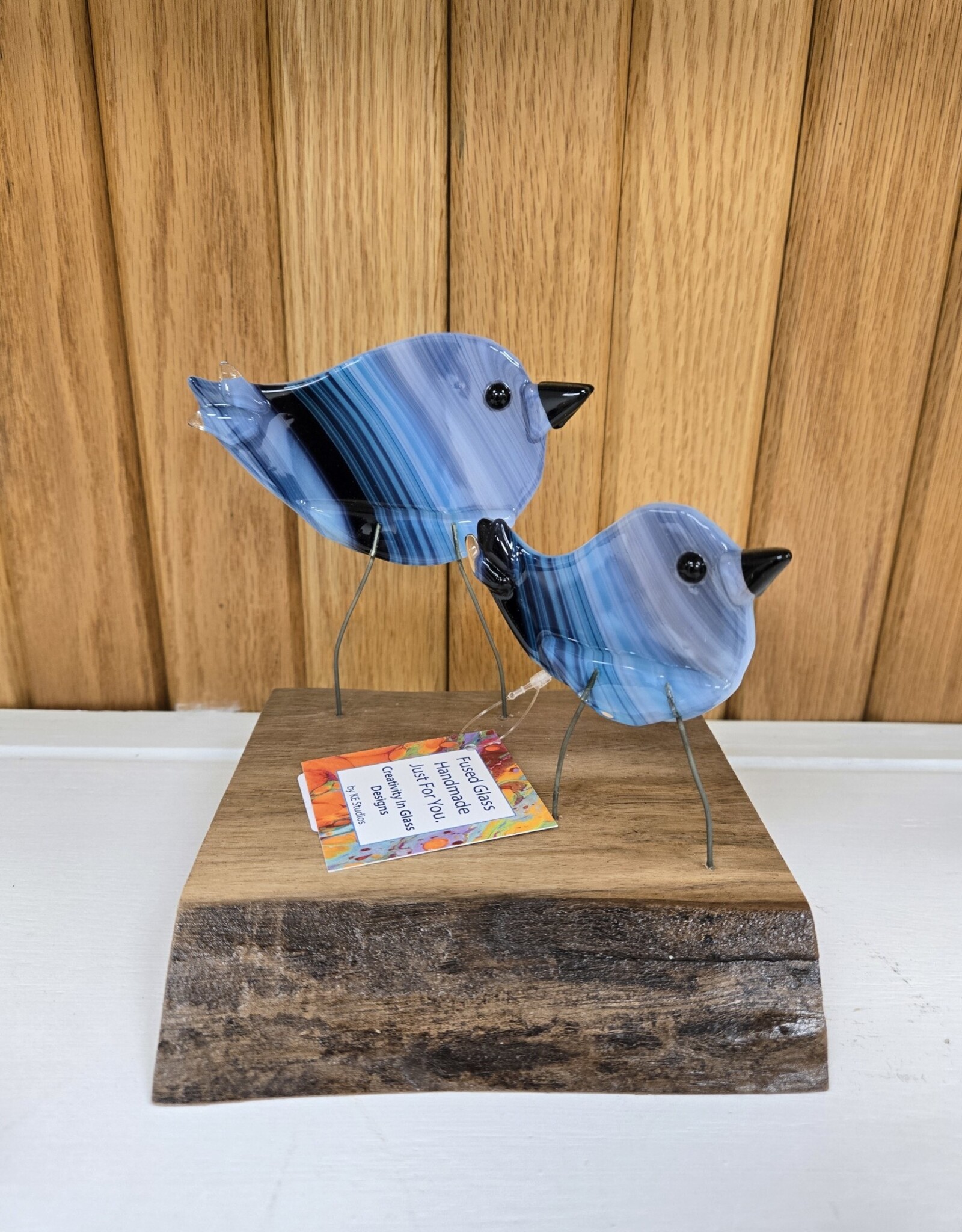 Double Birds on Wood - Blue/Purple/White