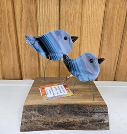 Double Birds on Wood - Blue/Purple/White