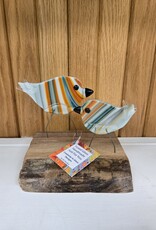 Double Birds on Wood - Orange/Teal/White