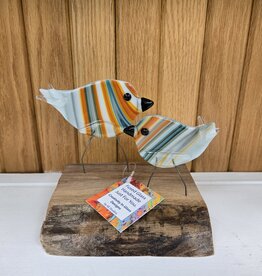 Double Birds on Wood - Orange/Teal/White