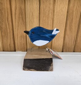 Single Bird on Wood - Aqua/White