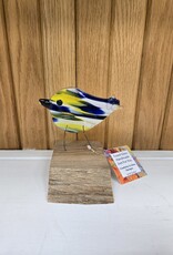 Single Bird on Wood - Blue/White/Yellow