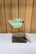 Single Bird on Wood - Green/Turquoise/White