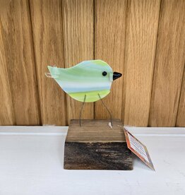 Single Bird on Wood - Green/Turquoise/White