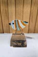 Single Bird on Wood - Orange/Teal/White