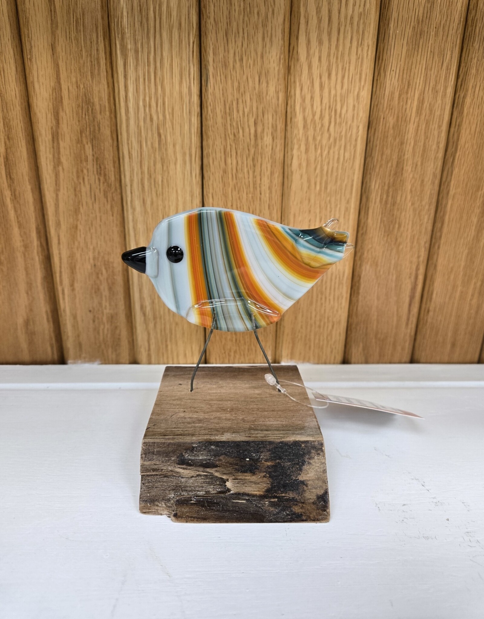 Single Bird on Wood - Orange/Teal/White