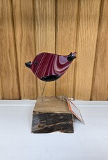 Single Bird on Wood - Red/Black