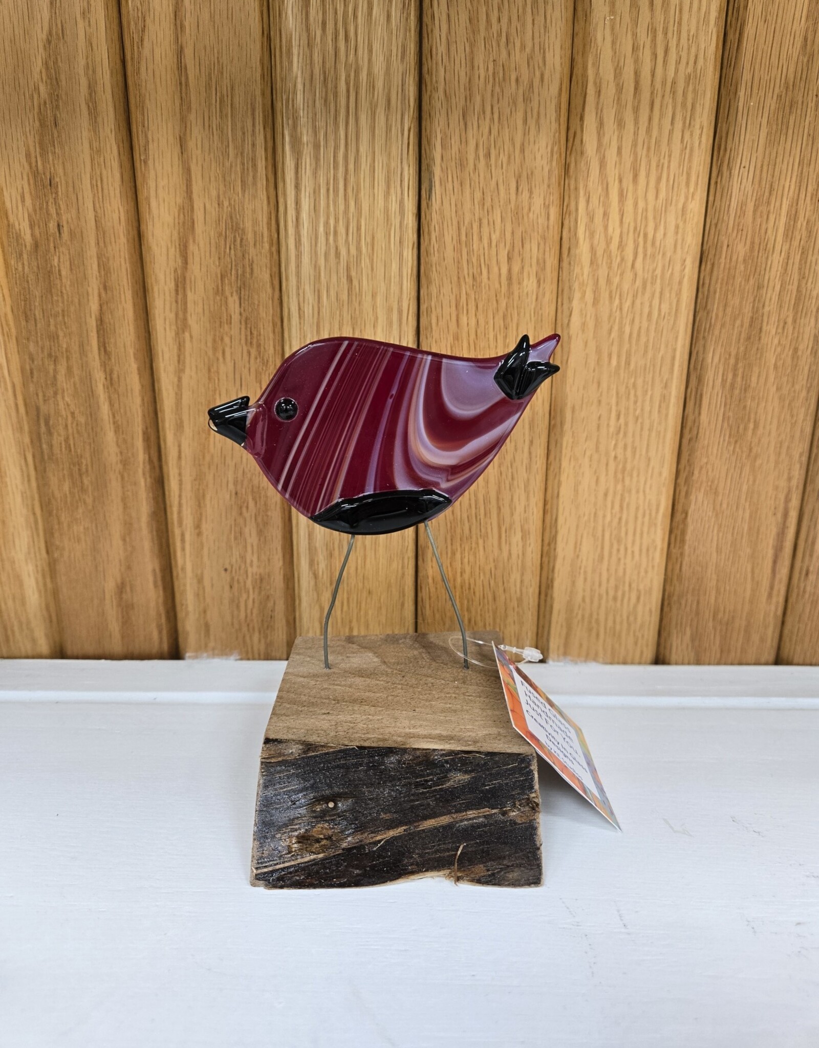 Single Bird on Wood - Red/Black
