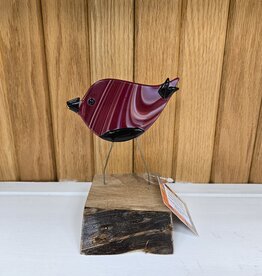 Single Bird on Wood - Red/Black
