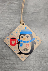 Wood Ornament c1721 Penguin Coffee