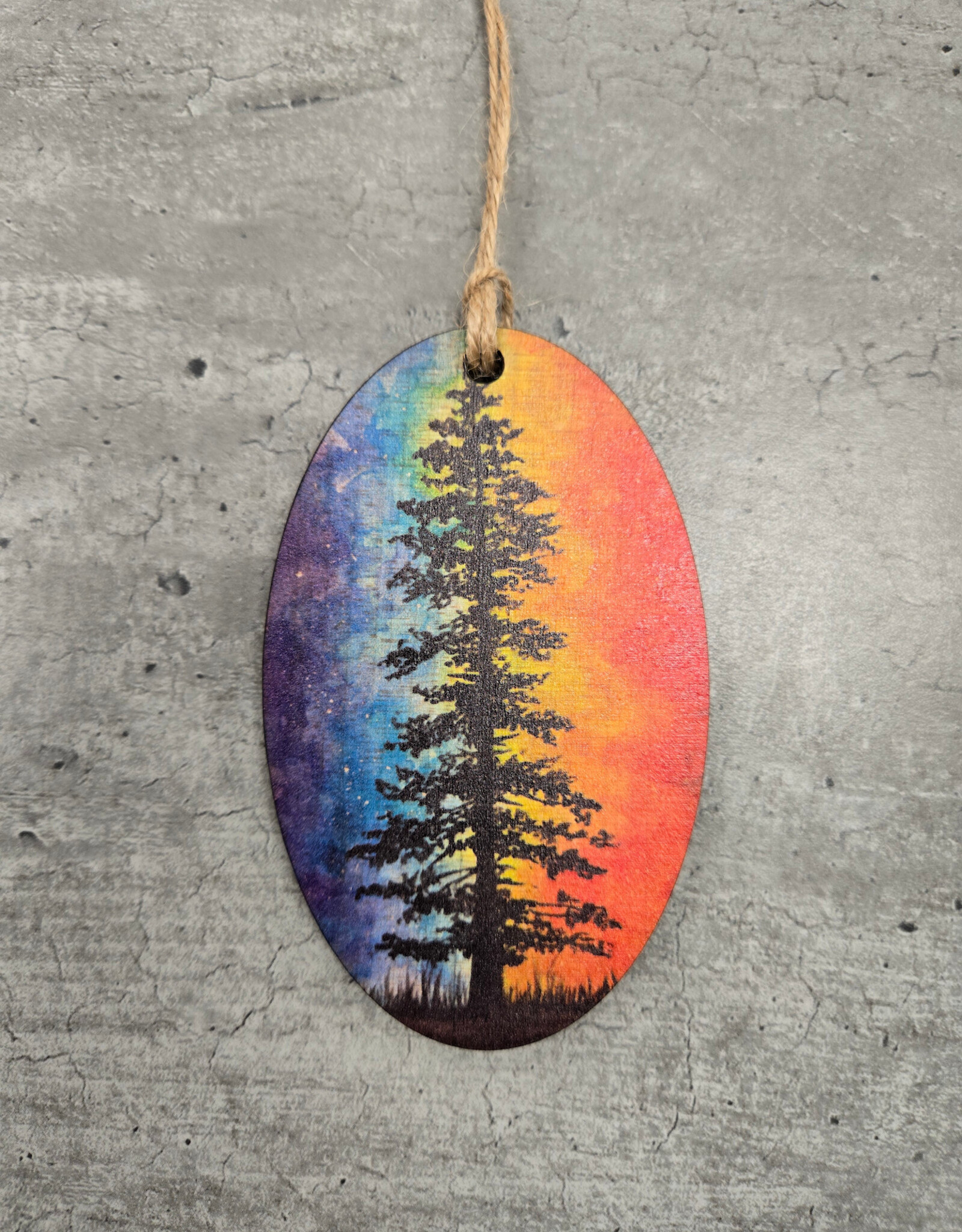 Wood Ornament #c1242 - Oval Tree Multi-Colour