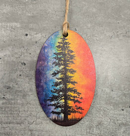 Wood Ornament #c1242 - Oval Tree Multi-Colour