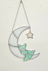 Stained Glass Teddy Bear on Moon