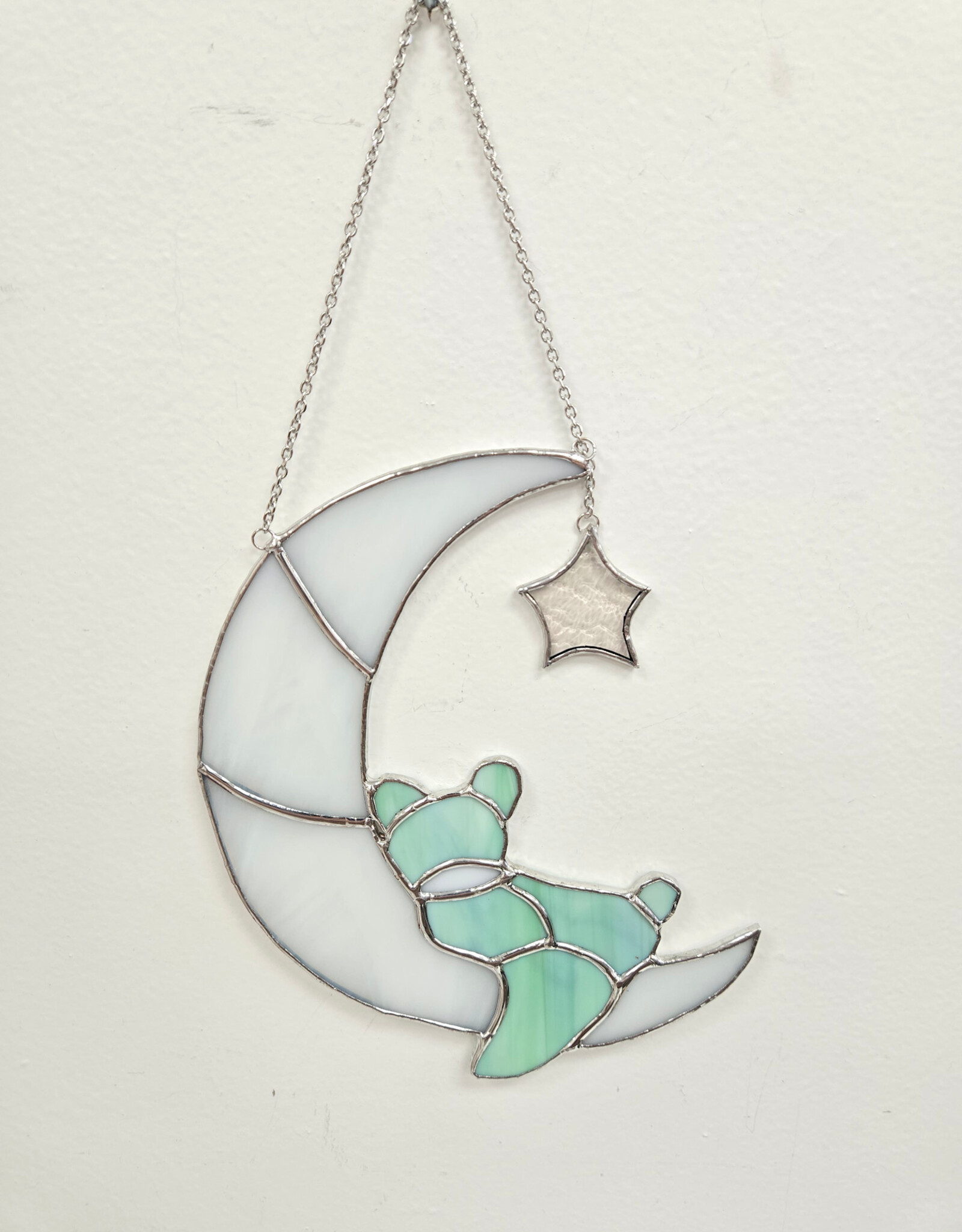 Stained Glass Teddy Bear on Moon