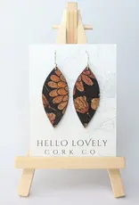 Small Leaf Cork Earrings - Floral on Black